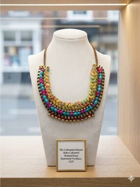 Boho Colourful Braided Rope BIB Statement Necklace EUC